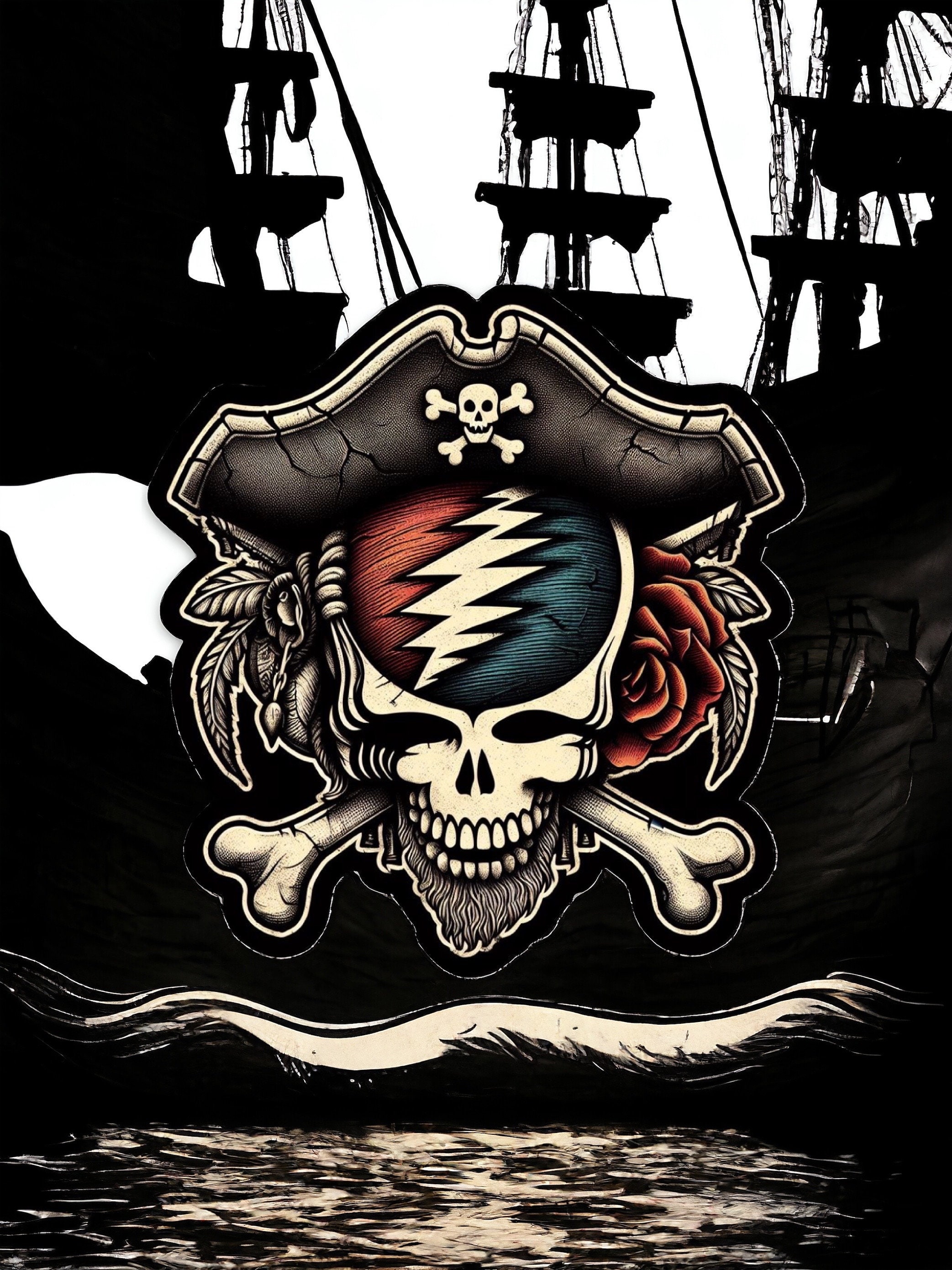 T-Shirt Long - Stanley SKATER Jolly Roger - Drapeau Pirate - Tête de Mort -  Tunetoo