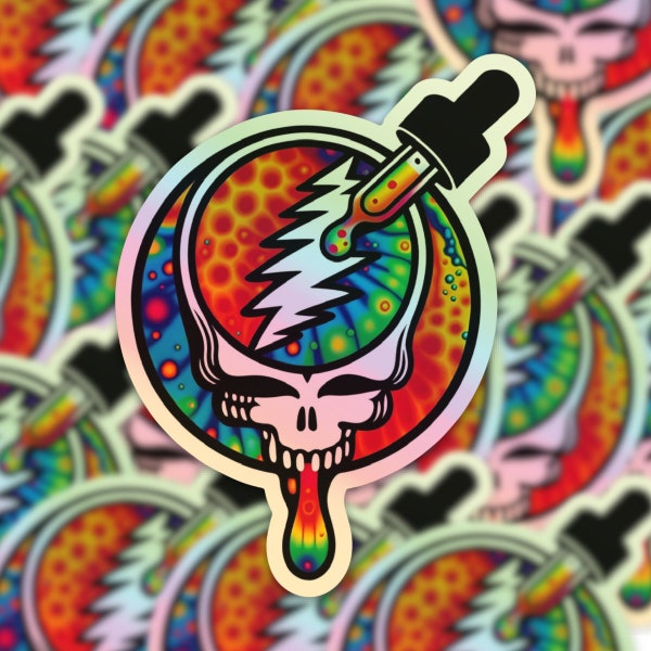 LSD Stealie Skull 2.71 x 3.5 in HOLO / Grateful Dead and co Sticker Decal / Die Cut / UV Resistant / Steal Your Face Skull