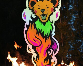 Dancing Marching Bear Roasty Red / Sticker Grateful Dead / Waterdicht / UV-bestendig / Autosticker / 2" x 5" inch HOLO / Gestanst / Poster