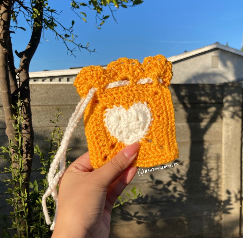 Crochet Heart Pouch Granny Square Drawstring Pouch Mini Heart Bag Etsy