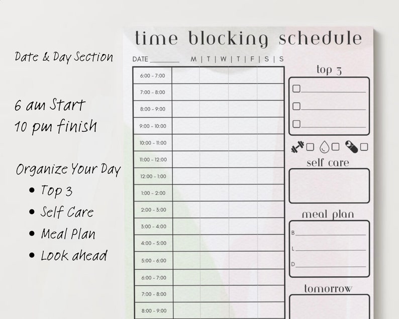 Simple Block Planner Plan Your Day! Simple Hourly Planner. Time Blocking Printable. (digital ...