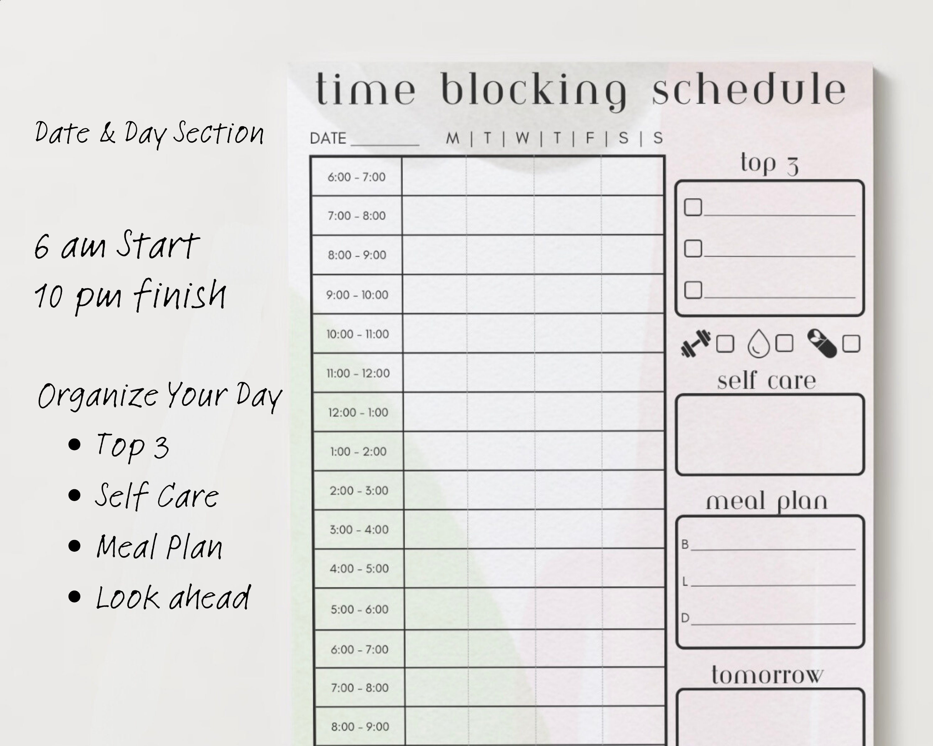 Time Blocking Printable Time Blocking Downloadable Time Boxing Daily ...