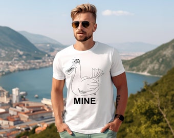 Mine! Seagull Tech Pun Tshirt, Programmer Shirt, Computer Nerd Pun, Punny Mining Shirt, Crypto Miner, GPU Mining, Unisex Softstyle T-Shirt