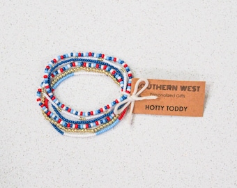 University in Oxford, Mississippi-Inspired Dark Blue, Red, Light Blue, & White Bitsy Bracelets