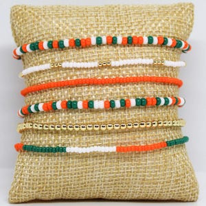 GO RATTLERS Bitsy Stack Bracelets/Florida A&M Rattlers Bracelet Set/FAMU Rattlers Fan Gift/Orange, Green and White Bracelet Set