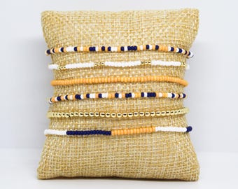 Tech University in Atlanta, Georgia-Inspired Navy Blue, Gold, & White Teeny Bracelet Gift