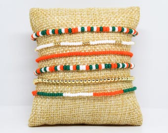 Orange, Green, & White Bitsy Bracelet Gift - University in Miami, Florida-Inspired