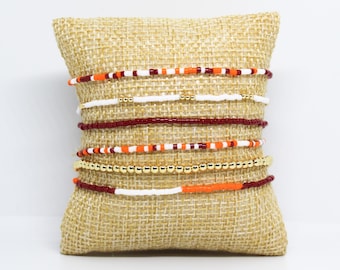 Tech University in Blacksburg, Virginia-Inspired Maroon, Orange, & White Teeny Bracelet Gift