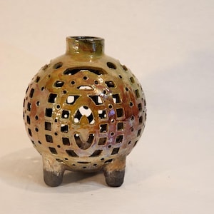 Vase lune fleurs séchées en raku - 15 x 15 cm