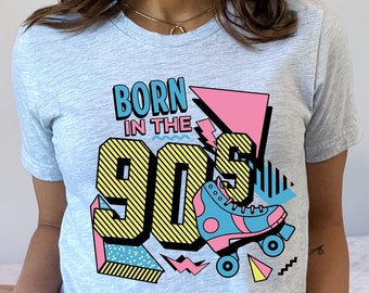 Born in the 90s T-Shirt – Retro Roller Skate Graphic Tee – Vintage 90s Aesthetic Shirt – Y2K Vibes – Nostalgia Gift for Women
