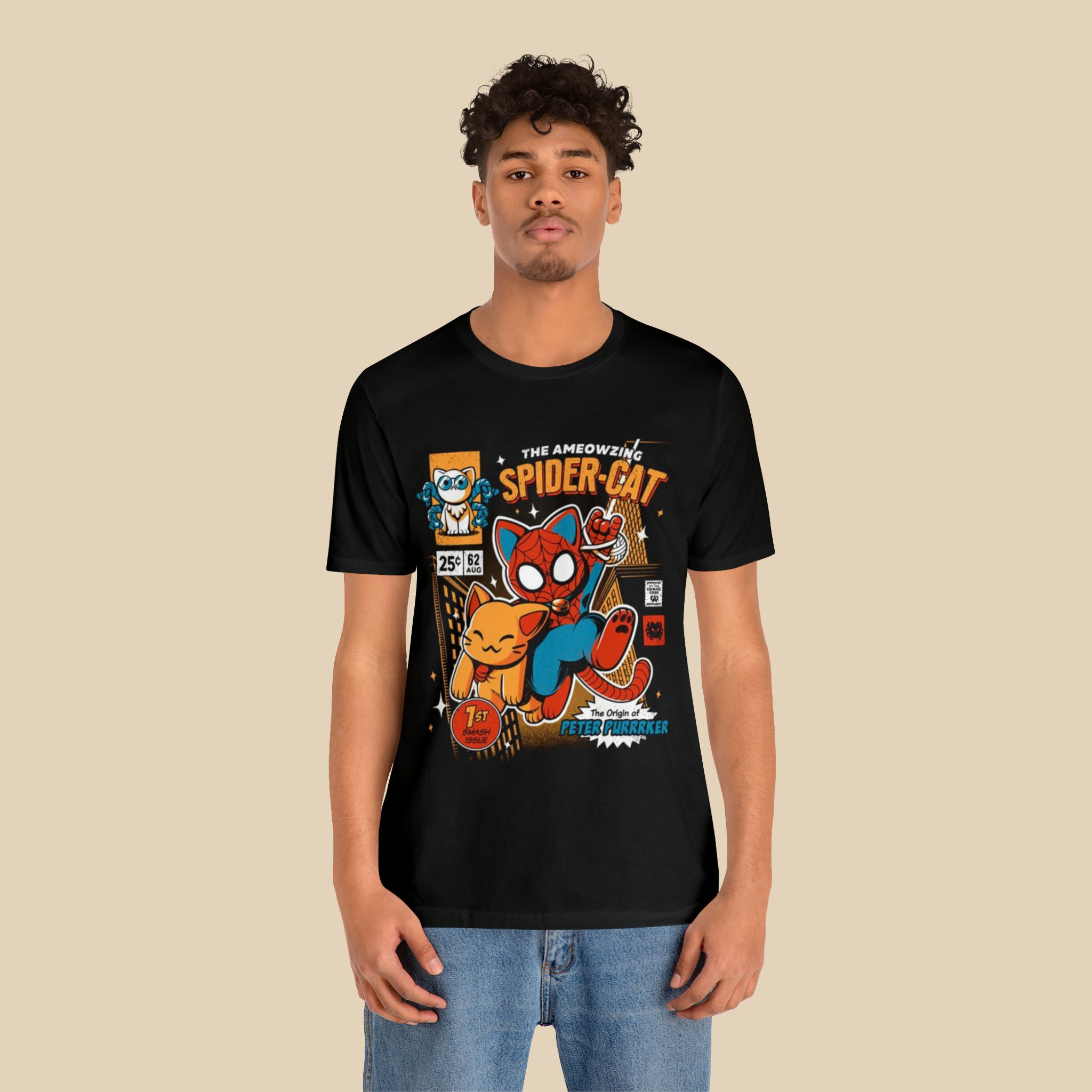 Discover Spider Cat Graphic T-Shirt, Marvel Spiderman Graphic Tee, Marvel Comics Shirt, Spiderman Tee, Mcu Fan Gift