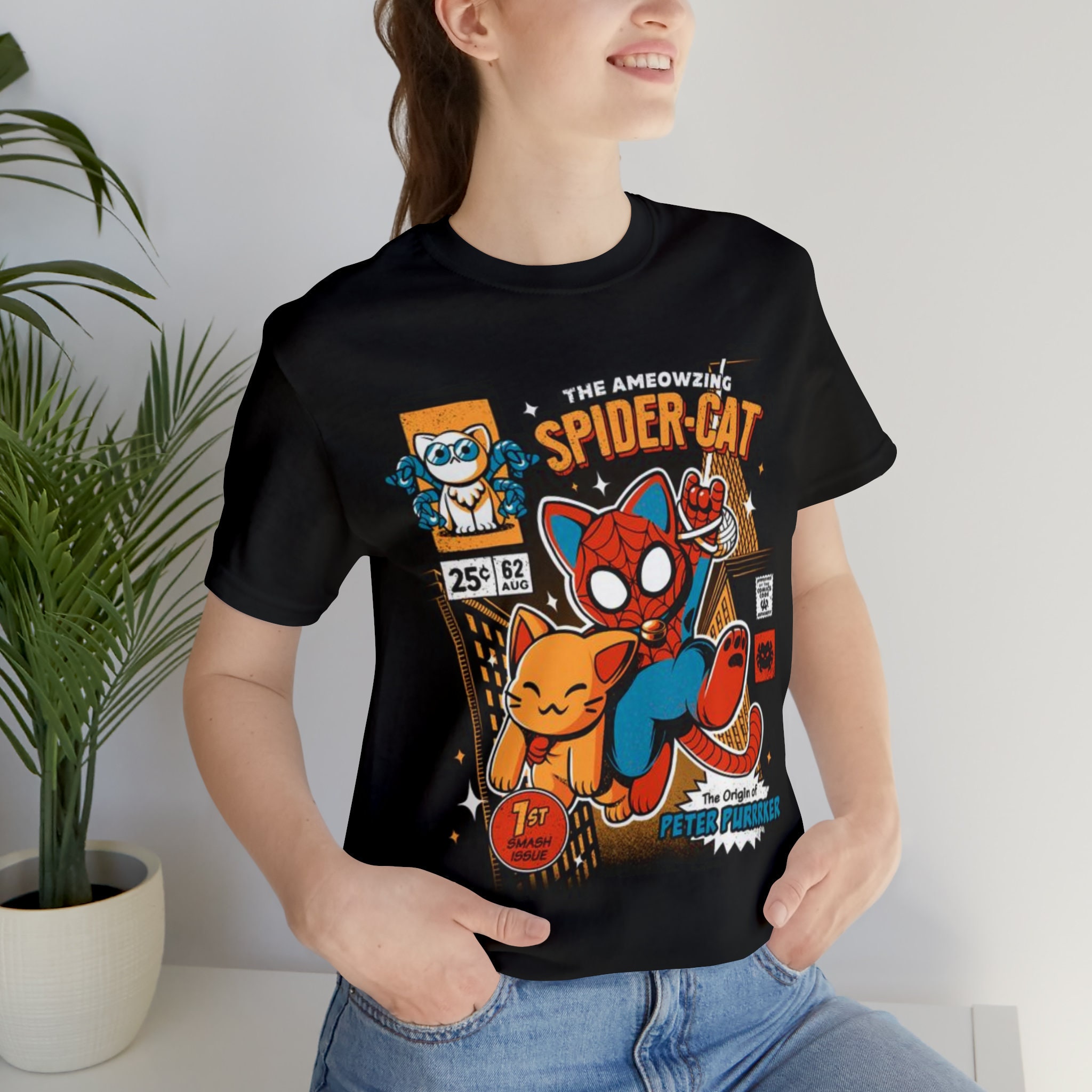 Discover Spider Cat Graphic T-Shirt, Marvel Spiderman Graphic Tee, Marvel Comics Shirt, Spiderman Tee, Mcu Fan Gift