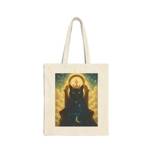 Celestial Cat Tote Bag - Mystic Art Bag for Cat Lovers, Boho Style, Eco-Friendly Shopping, Gift for Her, Witchy Decor