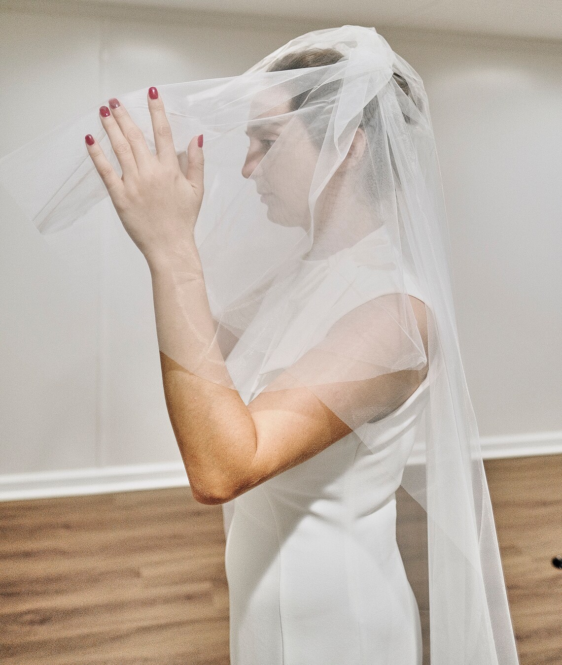 White Mesh Cathedral Bridal Veil Two Layer Long Train for Wedding - Bridella V114-IY2.5 main image 1