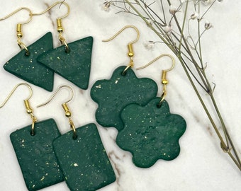 No.27 | Speckled Green | Dangly | Handmade Polymer Clay Earrings