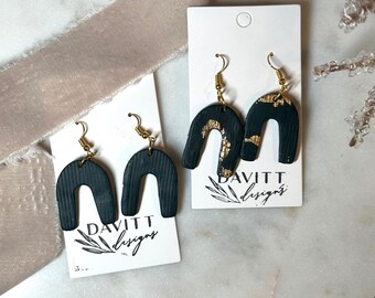 No.1 | Dark Green | Arch |  Dangly | Handmade Polymer Clay Earrings