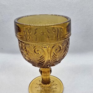 Tiara (Indiana Glass) Mini Wine Goblet - Sandwich Pattern in Amber