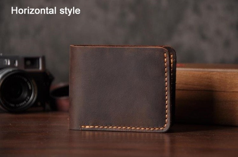 Bifold Mens Leather Card Wallet, Minimalist Small Travel Wallet, Handmade Front Pocket Wallet