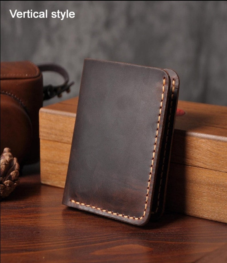 Bifold Mens Leather Card Wallet, Minimalist Small Travel Wallet