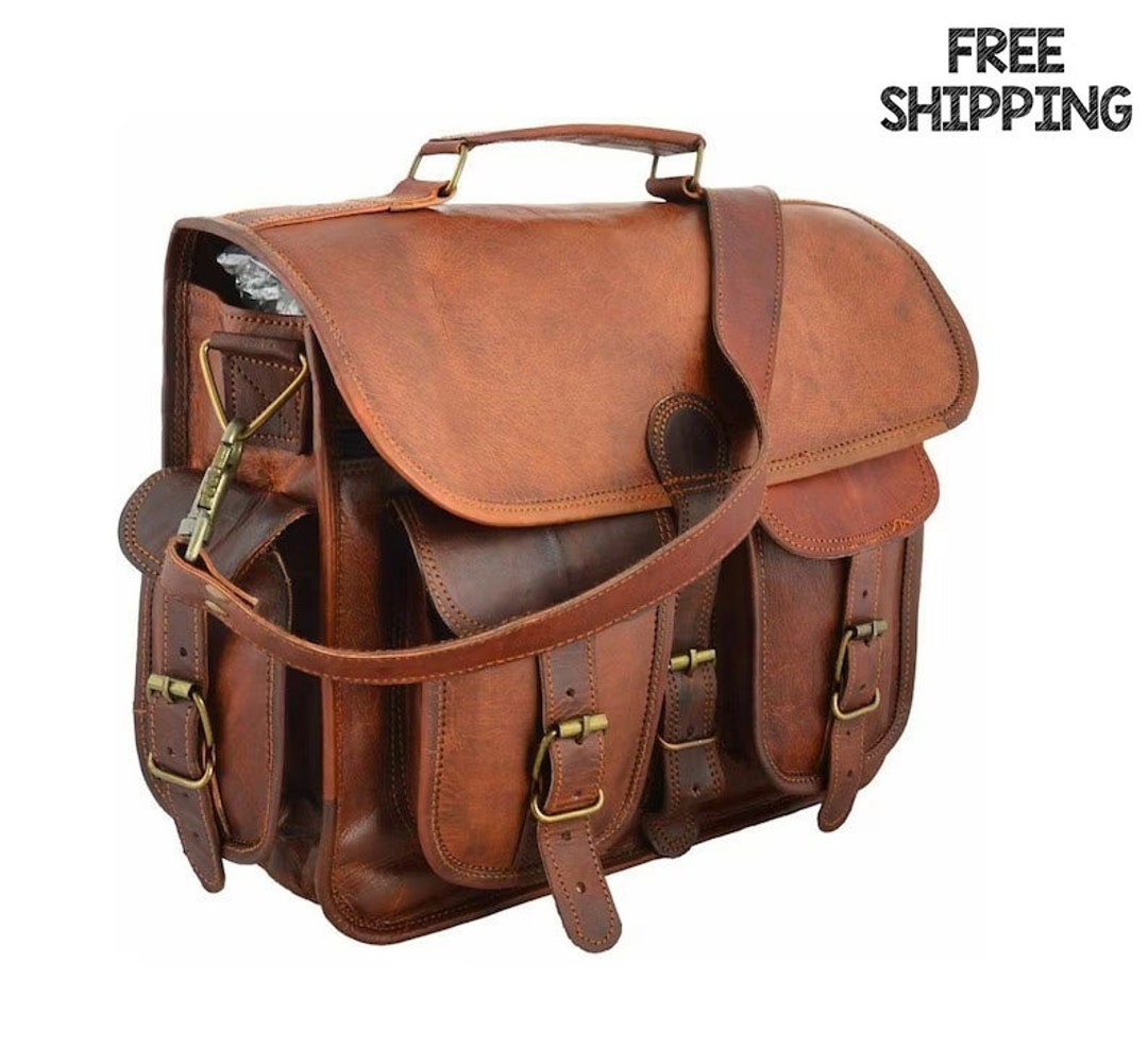 15 Inch Pure Leather Laptop Briefcase/ Satchel 2 Sizes Etsy