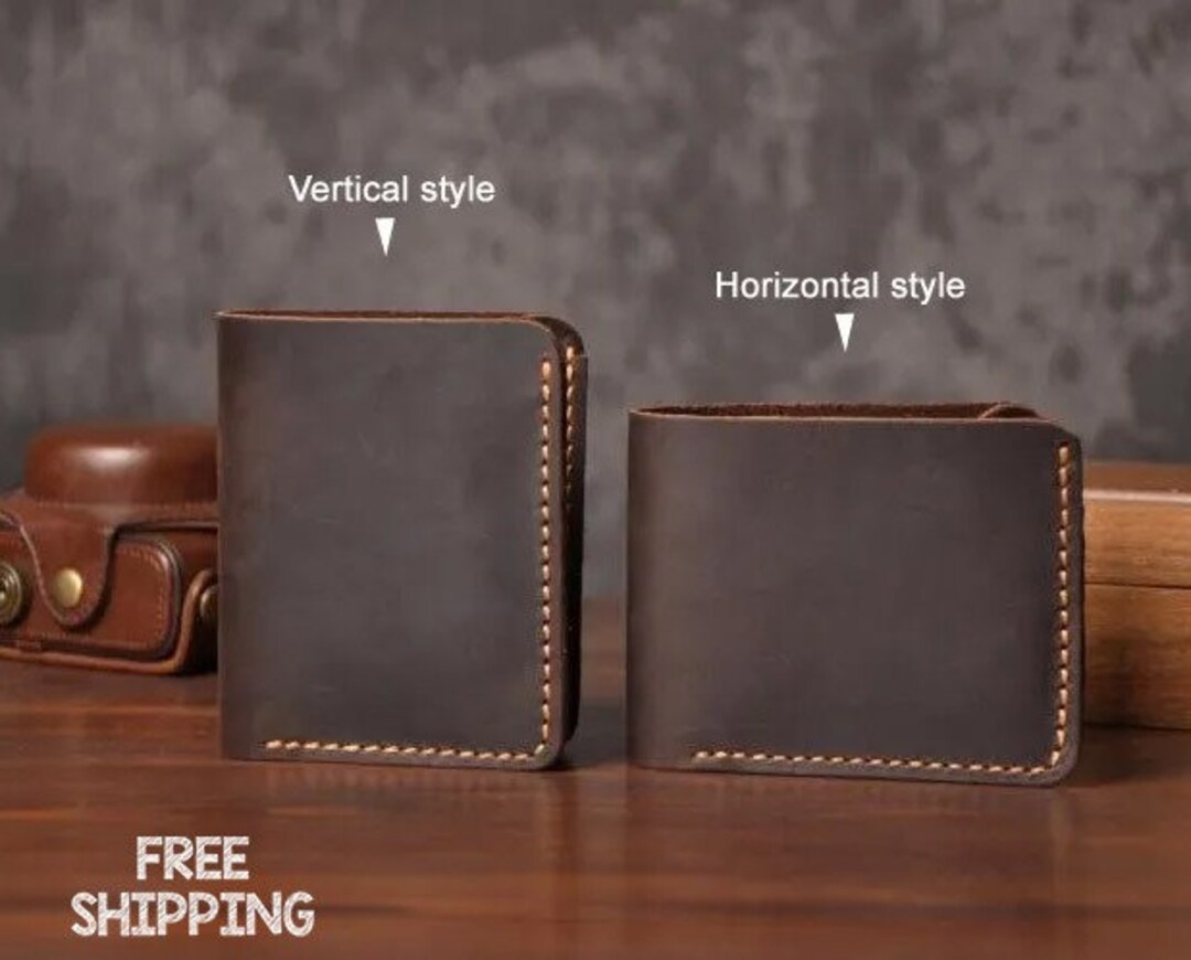 Bifold Mens Leather Card Wallet, Minimalist Small Travel Wallet