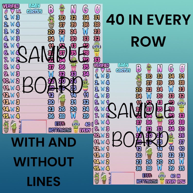 40 in Every Row Baby Cactus Bingo Board - Etsy