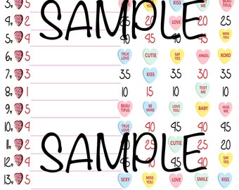 50 In Every Row Valentines Candy Bingo Board