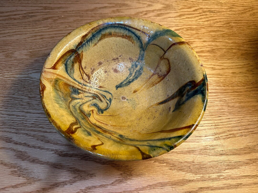 Antique French 19th Century Jaspe Pottery Mottled Bowl Mustard Etsy