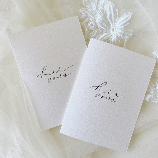 Vow books, Bride & Groom Wedding Day Card, Minimalist Wedding Vows Card, Her and Her, Wedding Ceremony Card, White, Black Calligraphy