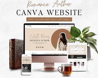 Modello di sito web Canva per autori di romanzi / Autore di temi di siti web minimali / Romanzo fantasy / Modello di sito web di scrittore neutrale Boho / CELE16