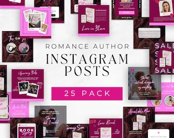 Romance Author Canva Template | 25 Instagram Posts For Romance Writers | Author Branding | Book Marketing | Pink IG Book Posts | LILY01