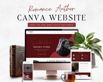 Modello di sito web Canva per autori / Tema di sito web Romance Autore / Fantasy Romance / Dark Romance / Modello di sito web di Red Writer / SCAR16