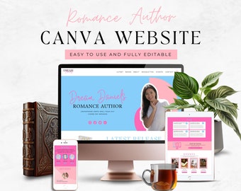 Canva Website Template for Authors | Website Theme Romance Author | Fantasy Romance | Cute Romance | Pink Writer Website Template | DREAM16