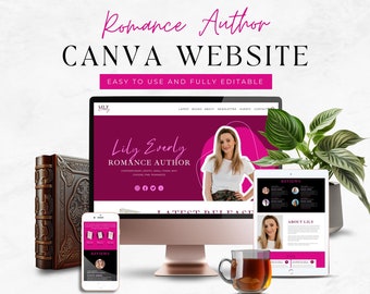 Modello di sito web Canva per autori di romanzi / Autore di temi di siti web / Romanzo fantasy / Romanzo oscuro / Modello di sito web di scrittore rosa / LILY16