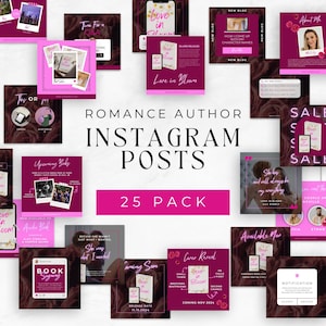 Romance Author Canva Template | 25 Instagram Posts For Romance Writers | Author Branding | Book Marketing | Pink IG Book Posts | LILY01