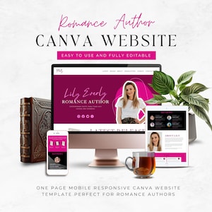 Szablon witryny Canva dla autorów romansów | Motyw witryny Autor | Romans fantasy | Mroczny romans | Szablon witryny Pink Writer | LILY16