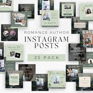 Szablony mediów społecznościowych dla autorów romansów | Edytowalne posty na Instagramie dla pisarzy fantasy | Szablony postów na Instagramie Earthy Sage Green Canva | TKM01