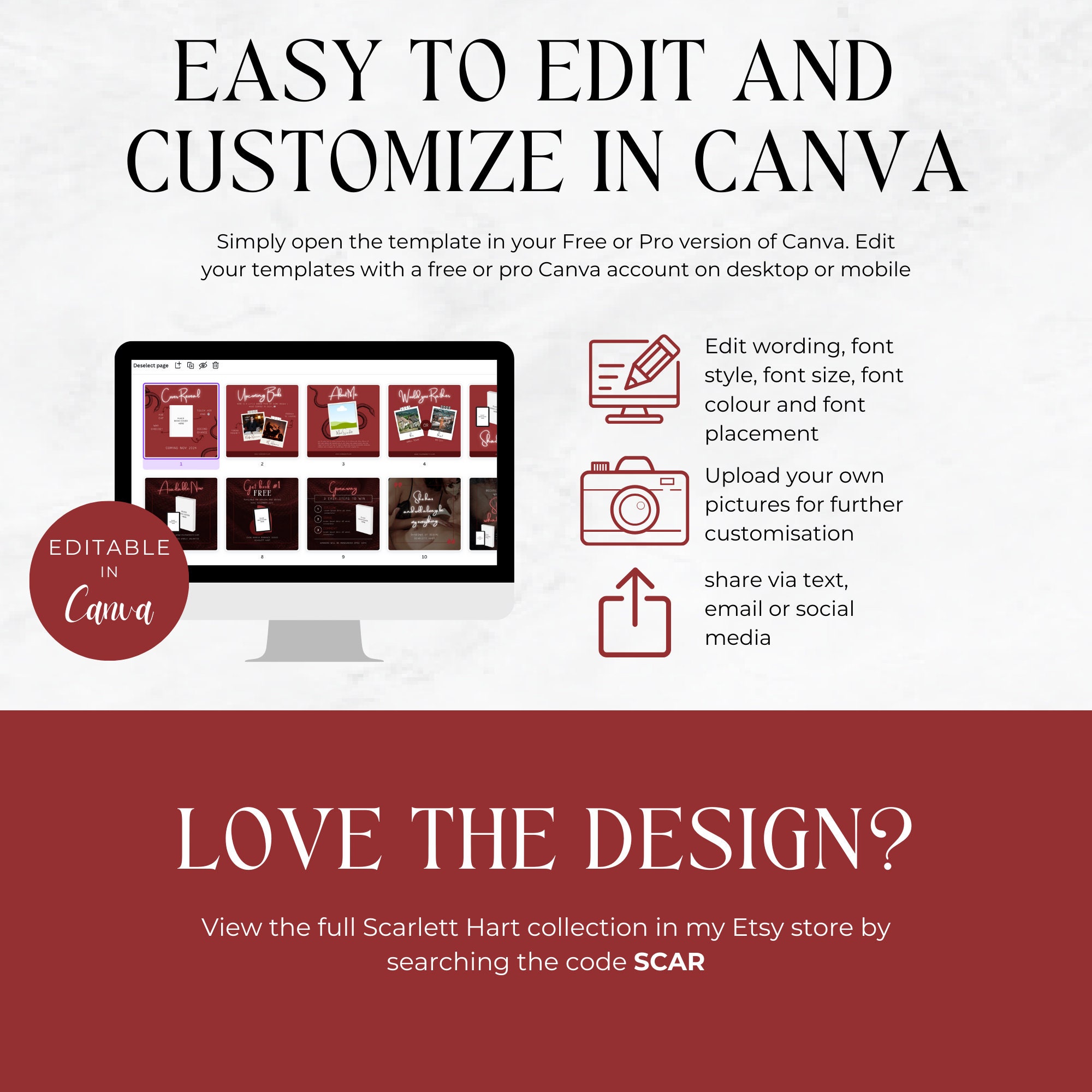 Instagram Templates for Romance Authors Author Canva Template Editable ...