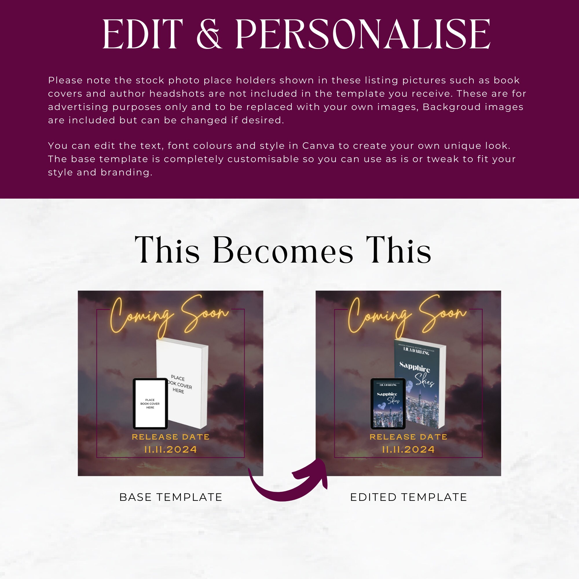 Instagram Templates for Romance Authors Author Canva Template Editable ...