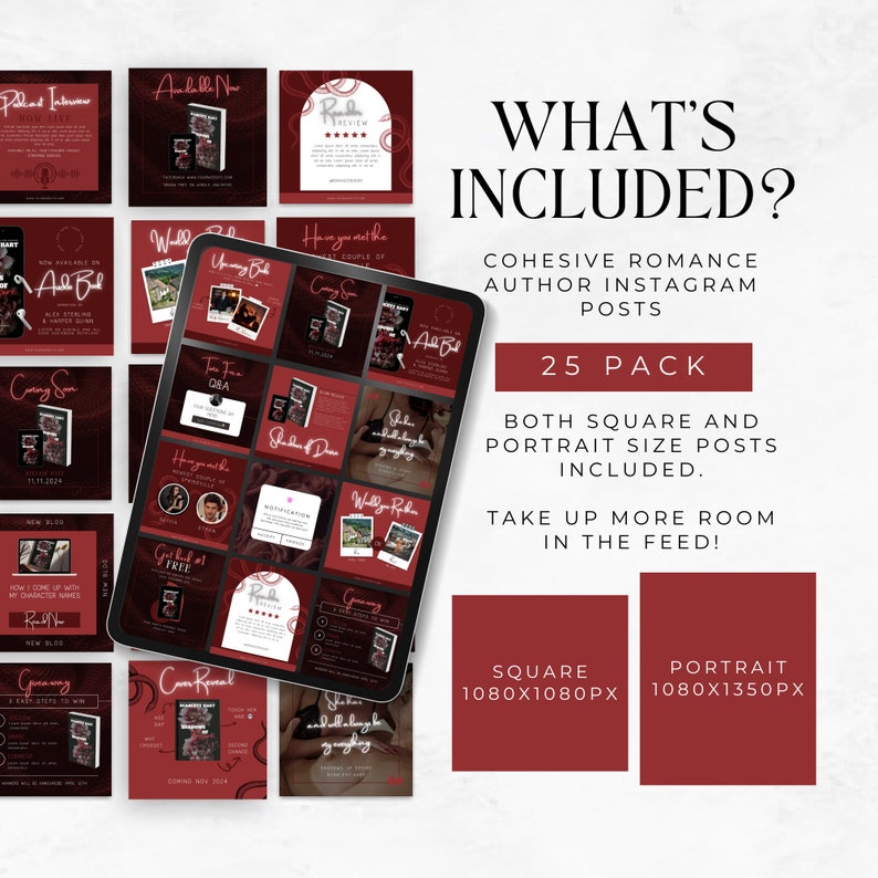 Instagram Templates For Romance Authors | Author Canva Template | Editable IG Posts For Writers | Red | Social Media | Dark Romance | SCAR01 image 2