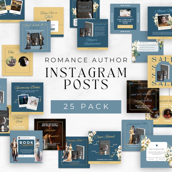 Romance Author Social Media Templates | Historical Romance | Bookish Flatlays | Author Branding | Kindle Mockup | Canva Templates | HARP01