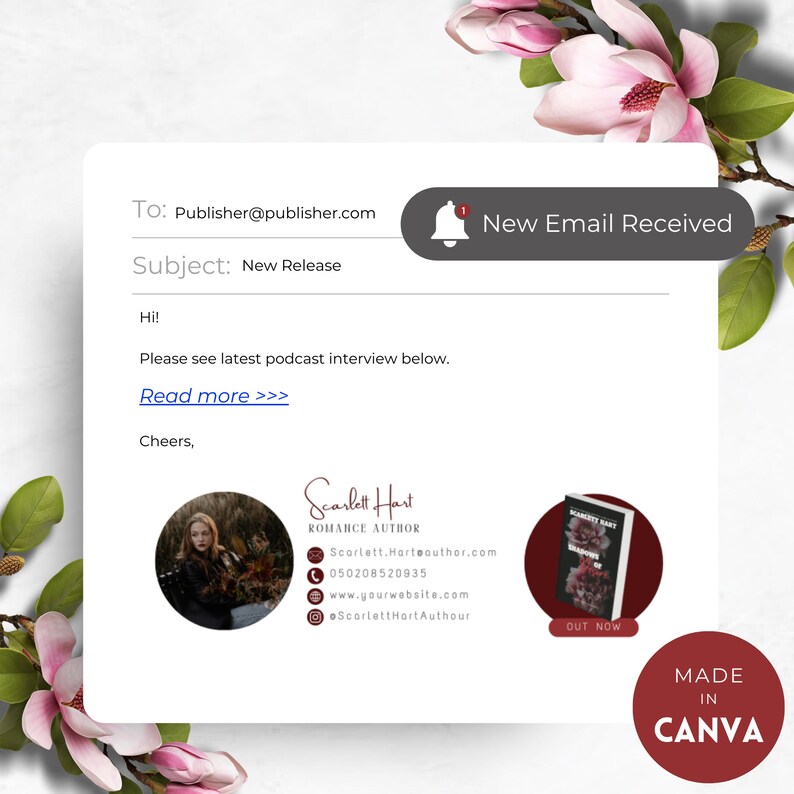 Romance Author Modern Email Signature | Canva Editable Email Design ...