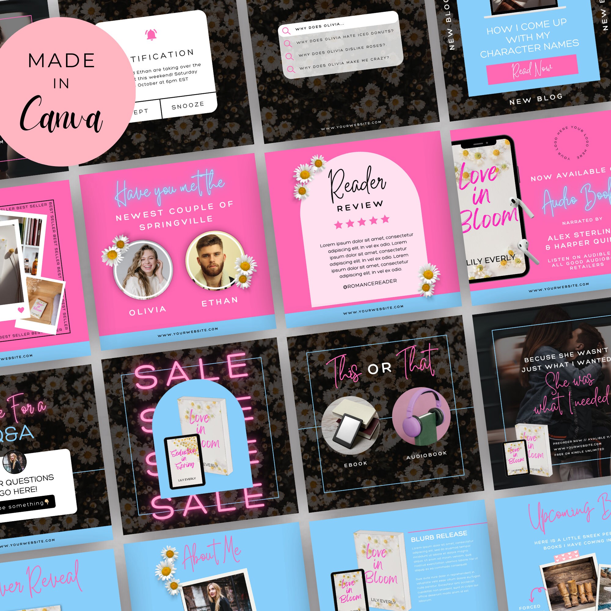 Instagram Templates for Romance Authors Canva Template Editable Canva ...