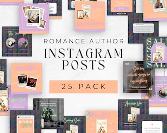 Romance Author Canva Template | 25 Instagram Posts For Romance Writers | Author Branding | Book Marketing | Peach IG Book Posts | SAVA01