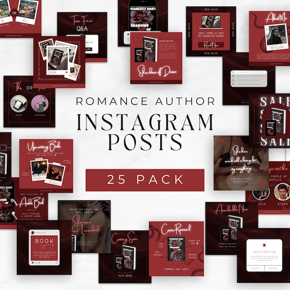 Instagram Templates For Romance Authors | Author Canva Template | Editable IG Posts For Writers | Red | Social Media | Dark Romance | SCAR01