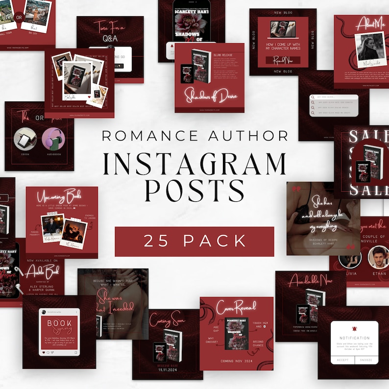 Instagram Templates For Romance Authors | Author Canva Template | Editable IG Posts For Writers | Red | Social Media | Dark Romance | SCAR01 image 1