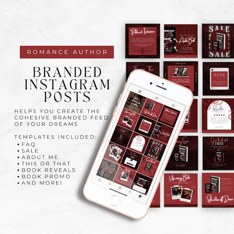 Instagram Templates For Romance Authors | Author Canva Template | Editable IG Posts For Writers | Red | Social Media | Dark Romance | SCAR01 image 3