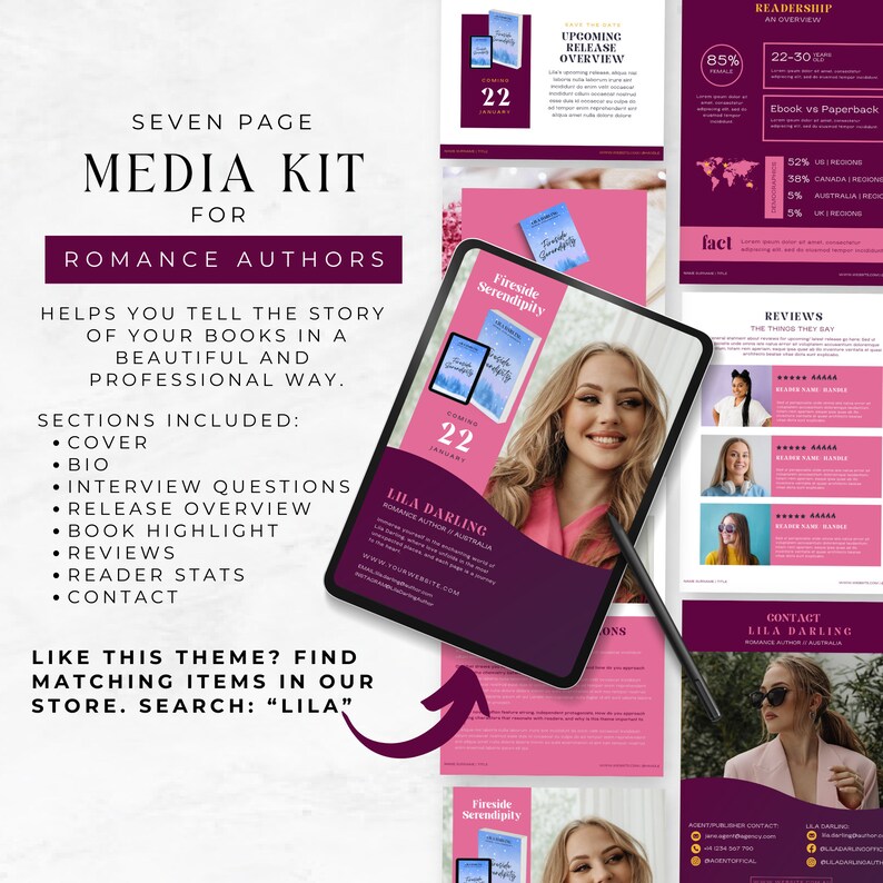 Author Media Kit Template Romance Author Canva Templates 7 Page Writer