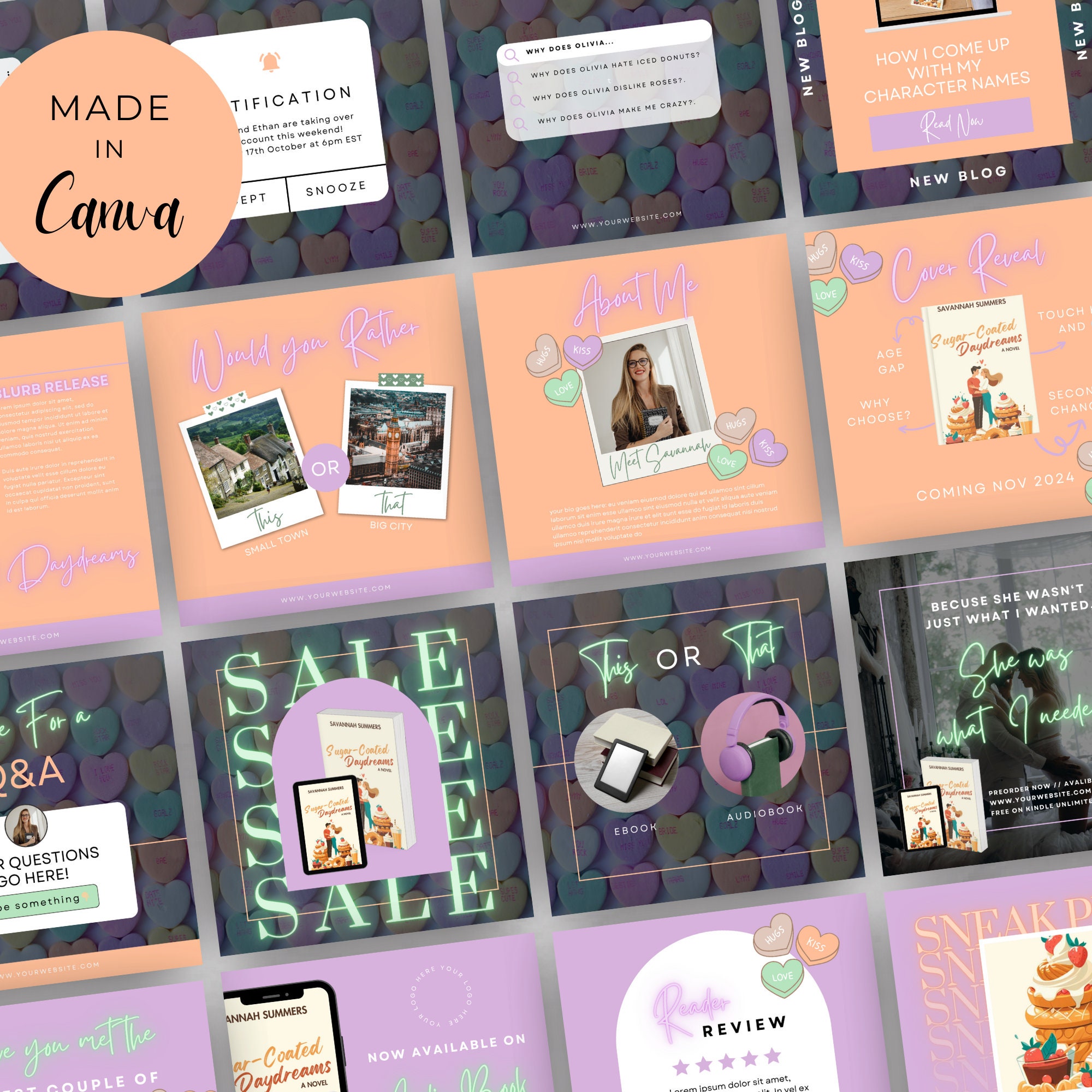 Romance Author Canva Template | 25 Instagram Posts for Romance Writers ...