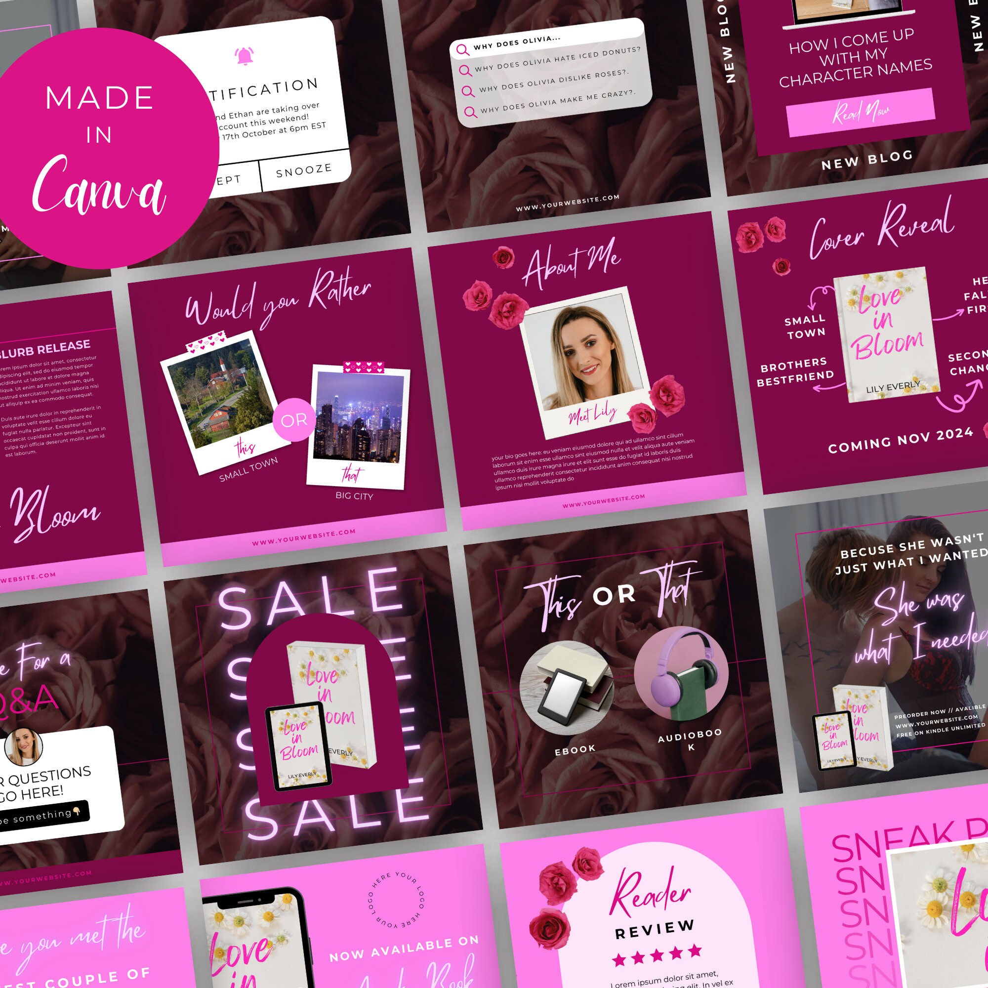 Romance Author Canva Template | 25 Instagram Posts for Romance Writers ...